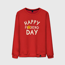 Мужской свитшот Happy f**king day - надпись и смайл