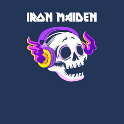 Свитшот хлопковый мужской Iron Maiden - неоновый череп, цвет: тёмно-синий — фото 2