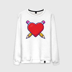 Свитшот хлопковый мужской Сердечко и карандаши, цвет: белый