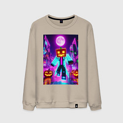 Свитшот хлопковый мужской Neon halloween and Minecraft - collaboration, цвет: миндальный
