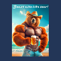 Свитшот хлопковый мужской Медведь бодибилдер в соломенной шляпе с кружкой пи, цвет: тёмно-синий — фото 2