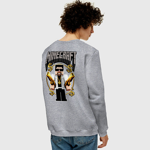 Мужской свитшот Стив из Майнкрафт с золотыми пистолетами / Меланж – фото 4