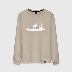 Свитшот хлопковый мужской Олень в лесу, цвет: миндальный