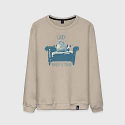 Свитшот хлопковый мужской Забавный голубь на диване, цвет: миндальный