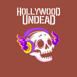 Свитшот хлопковый мужской Hollywood Undead - неоновый череп, цвет: кирпичный — фото 2