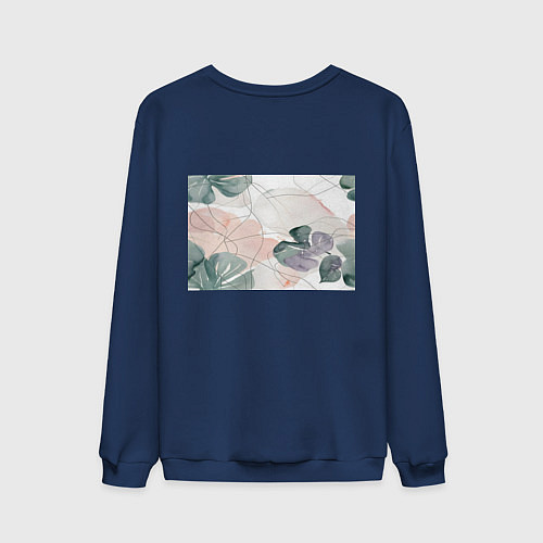 Мужской свитшот Акварельные листья светлые / Тёмно-синий – фото 2