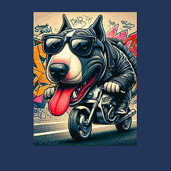 Свитшот хлопковый мужской Бультерьер управляет мотоциклом - граффити, цвет: тёмно-синий — фото 2