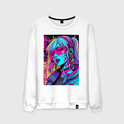 Свитшот хлопковый мужской Кибер девчонка в розовых очках - нейроарт, цвет: белый