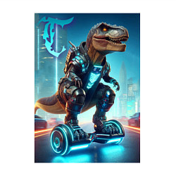 Свитшот хлопковый мужской Cyber tyrannosaur on a hoverboard - neon glow fant, цвет: белый — фото 2