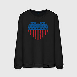 Свитшот хлопковый мужской Сердце США, цвет: черный