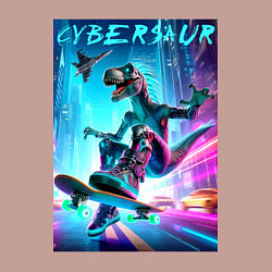 Свитшот хлопковый мужской Cybersaur on a skateboard in metropolis - neon glo, цвет: пыльно-розовый — фото 2