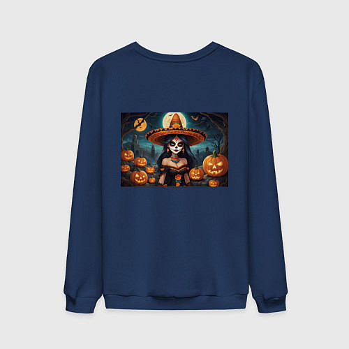 Мужской свитшот Страшилки ведьмочка / Тёмно-синий – фото 2