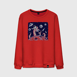 Свитшот хлопковый мужской Схватка с осьминогом в космосе, цвет: красный