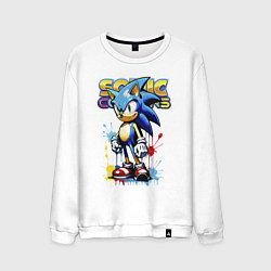 Свитшот хлопковый мужской Ёжик Соник - эскиз с логотипом, цвет: белый