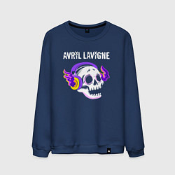 Свитшот хлопковый мужской Avril Lavigne - неоновый череп, цвет: тёмно-синий