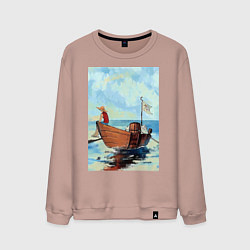 Свитшот хлопковый мужской Ван-Пис Луффи, цвет: пыльно-розовый