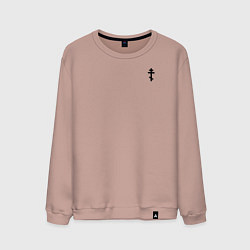 Свитшот хлопковый мужской Мы русские с нами Бог малый крест черный, цвет: пыльно-розовый
