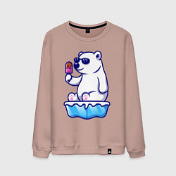 Свитшот хлопковый мужской Мишка с мороженым, цвет: пыльно-розовый