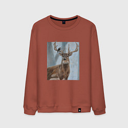 Мужской свитшот Олень и птица живопись