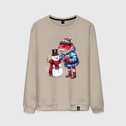 Свитшот хлопковый мужской Рыба и снеговик, цвет: миндальный