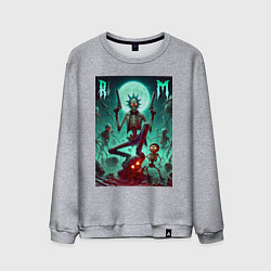 Свитшот хлопковый мужской Скелет Рика с двумя пистолетами и Морти, цвет: меланж