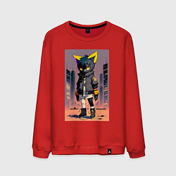 Свитшот хлопковый мужской Уличный котёнок хулиган - нейроарт, цвет: красный