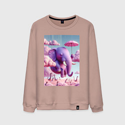 Свитшот хлопковый мужской Розовый слон под зонтом в облаках, цвет: пыльно-розовый
