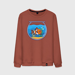 Свитшот хлопковый мужской Рыбка в аквариуме, цвет: кирпичный
