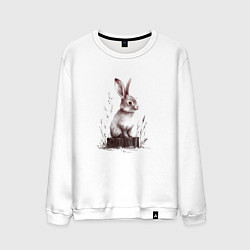 Свитшот хлопковый мужской Кролик на пеньке, цвет: белый