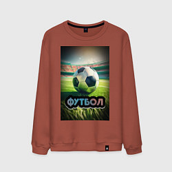 Свитшот хлопковый мужской Футбольный мяч на поле, цвет: кирпичный