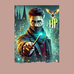 Свитшот хлопковый мужской Harry Potter with a magic wand - ai art fantasy, цвет: пыльно-розовый — фото 2