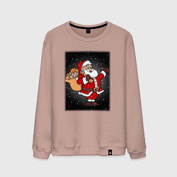 Свитшот хлопковый мужской Санта Клаус с мешком, цвет: пыльно-розовый