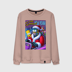 Свитшот хлопковый мужской Кибер Гомер Симпсон с сыном за рулём автомобиля, цвет: пыльно-розовый
