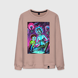 Свитшот хлопковый мужской Рик и Морти изучают инопланетное насекомое, цвет: пыльно-розовый