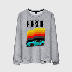 Мужской свитшот Автомобиль Porsche на фоне флага Германии