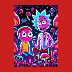 Свитшот хлопковый мужской Рик и Морти - паучок и грибочки, цвет: красный — фото 2