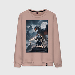 Мужской свитшот Сражение рыцаря с драконом в стиле Demons Souls