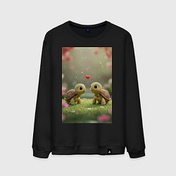 Свитшот хлопковый мужской Влюбленные черепашки, цвет: черный
