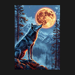 Свитшот хлопковый мужской Волк и луна, цвет: черный — фото 2