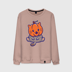 Свитшот хлопковый мужской Котик и тыква, цвет: пыльно-розовый