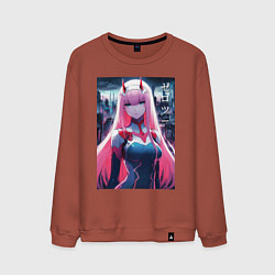 Свитшот хлопковый мужской Darling in the Franxx - zero two - ai art, цвет: кирпичный