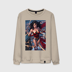 Мужской свитшот Чудо-женщина на крыше с городским фоном