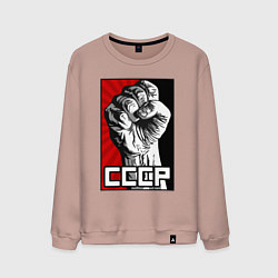 Свитшот хлопковый мужской СССР - кулак коммунизма, цвет: пыльно-розовый