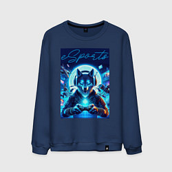 Свитшот хлопковый мужской Волчара - крутой геймер, цвет: тёмно-синий