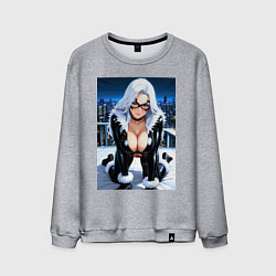 Мужской свитшот Черная кошка на крыше небоскреба