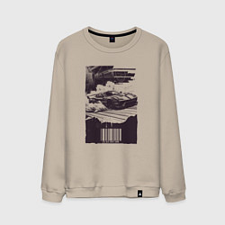 Свитшот хлопковый мужской Ретро постер с спорткаром, цвет: миндальный