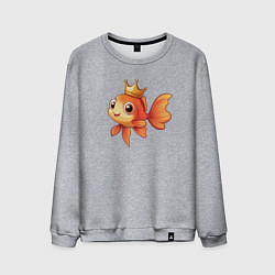 Свитшот хлопковый мужской Мультяшная золотая рыбка в короне, цвет: меланж
