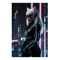 Свитшот хлопковый мужской Девушка с кошачьими ушами стоит на фоне небоскребо, цвет: белый — фото 2