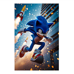 Свитшот хлопковый мужской Соник убегает от летящих ракет, цвет: белый — фото 2