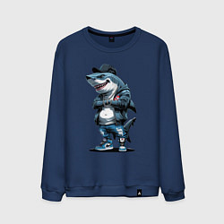 Свитшот хлопковый мужской Акула в кепке, цвет: тёмно-синий